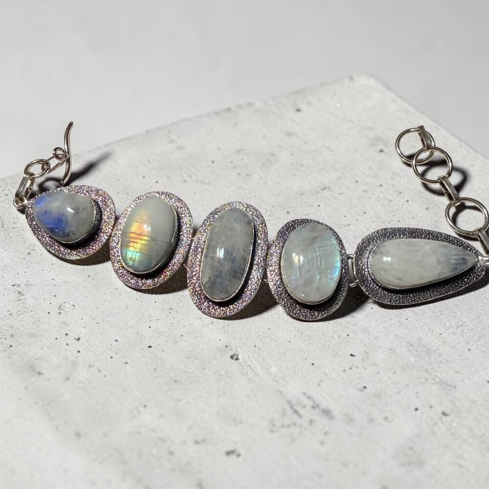 Rainbow Moonstone Bracelet Sterling Silver Plated